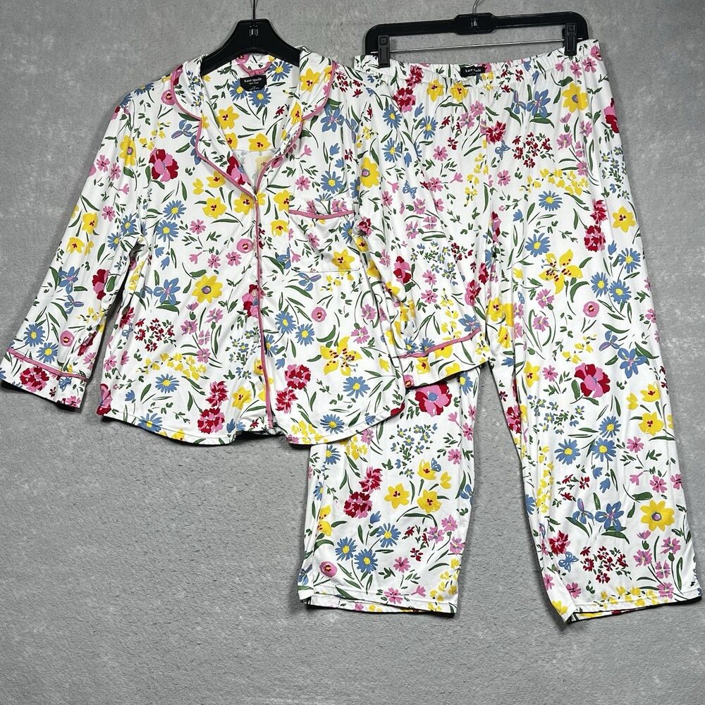 Kate Spade Pajamas Set Women’s Large Pink White Floral Pajamas Set Soft Cozy
